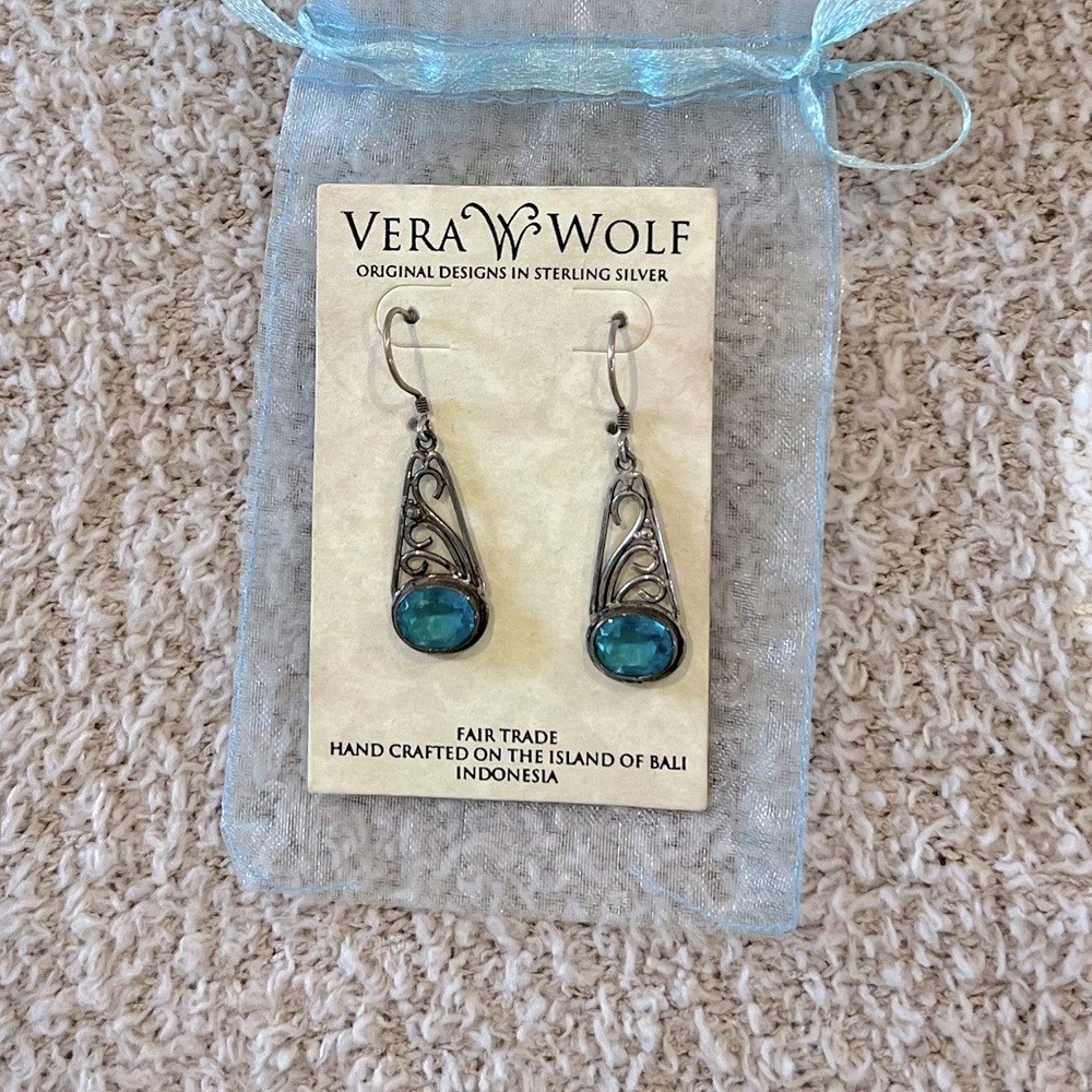 Brand new Vera Wolf sterling silver and blue earrings